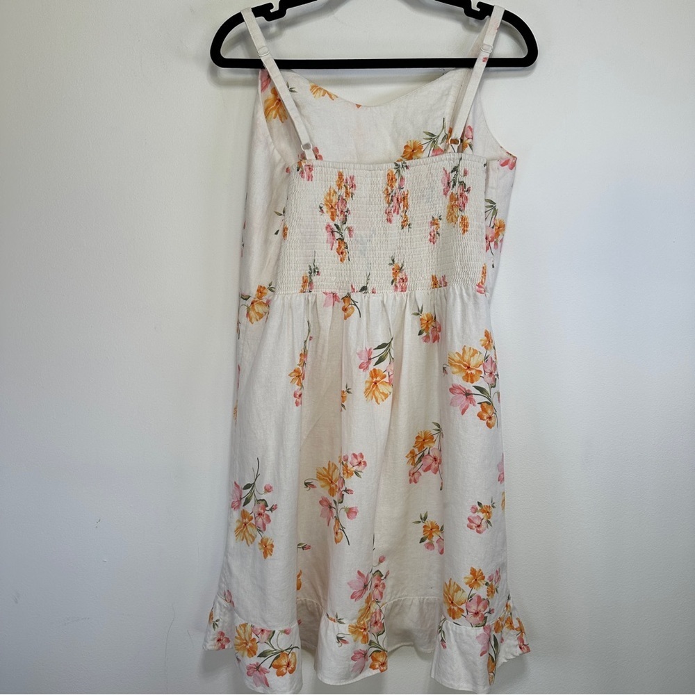 Old Navy Linen Blend Cami Dress Floral Ruffle Hem Summer Sundress Boho Size L - Picture 5 of 7